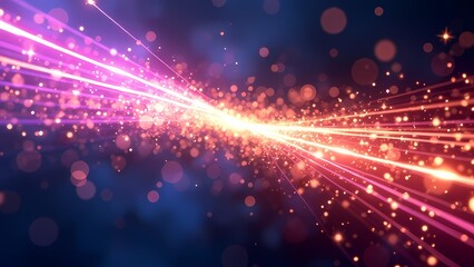 Fototapeta premium Vibrant Neon Light Trails and Bokeh Effects on Deep Blue-Black Gradient