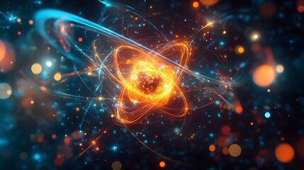 7. Abstract visualization of a dangerous atom with swirling, glowing molecules