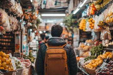 POV angle of a person shopping in a market