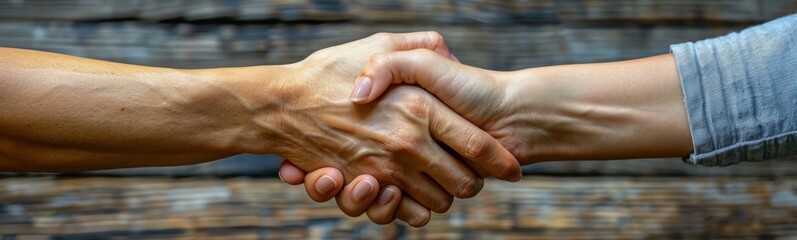 Fototapeta premium Someone is holding the hand of another person who is holding something, banner