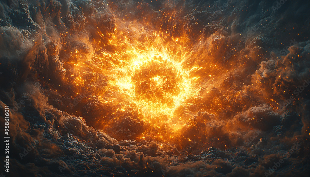 Poster glowing nebula in space, exploding galaxy of fire generated by ai