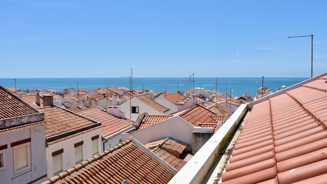 Ocean View with Red Clay Tile Rooftops in Nazar&eacute;, Portugal