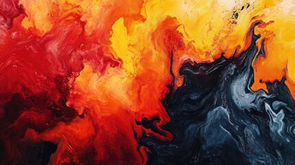 Abstract Painting of Swirling Colors, Predominantly Red, Yellow, and Blue