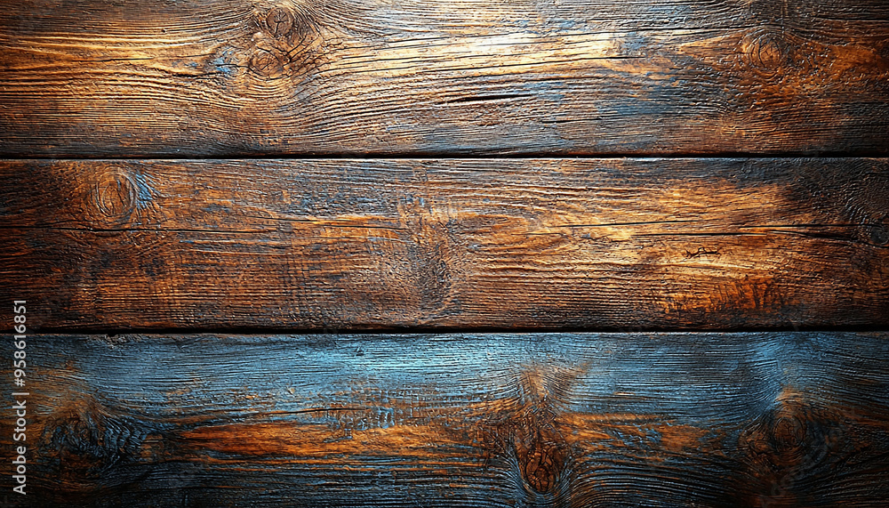 Poster old rustic wood plank table with rough pattern generated by ai