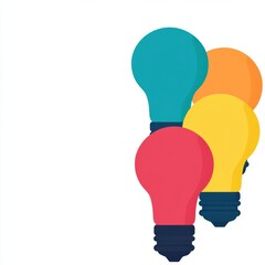 Group of lightbulbs connected by lines, collaborative creativity, flat design illustration