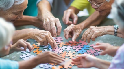 Elderly Friends Engaged in a Puzzle Activity