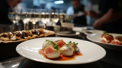 Elegant Gourmet Dish in a Restaurant Setting