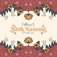 Hand drawing Hari Batik Nasional or National Batik Day with a flower batik pattern