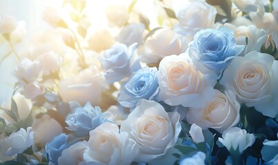 Obraz premium Softly Lit Bouquet of White and Blue Roses
