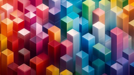 A visually striking abstract image featuring a multitude of colorful blocks arranged like a cityscape. The vibrant hues create a dynamic and energetic atmosphere.
