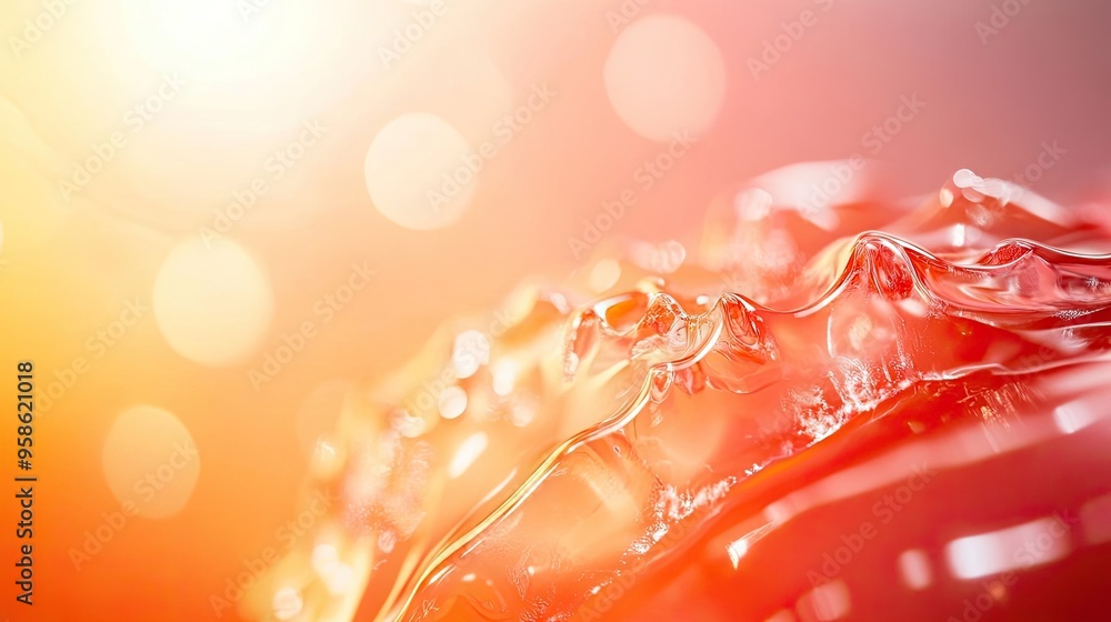 Poster abstract close-up of a vibrant red gel with soft light reflections, creating an artistic and modern 