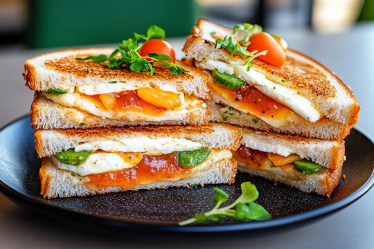 Frisches Sandwich, Brie-KÃ¤se, Preiselbeermarmelade bietet eine raffinierte Mischung aus sÃ¼ÃŸ und herzhaft