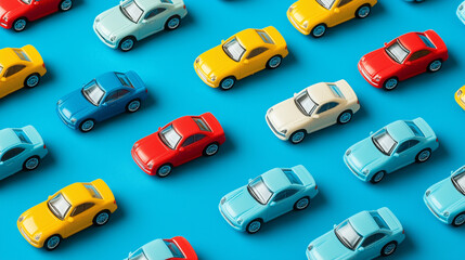 Colorful Toy Cars on Blue Background