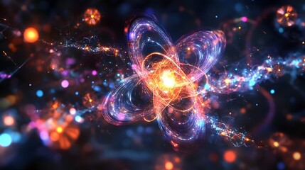 100. Elegant visualization of a nutrient atom surrounded by radiant, energetic molecular designs