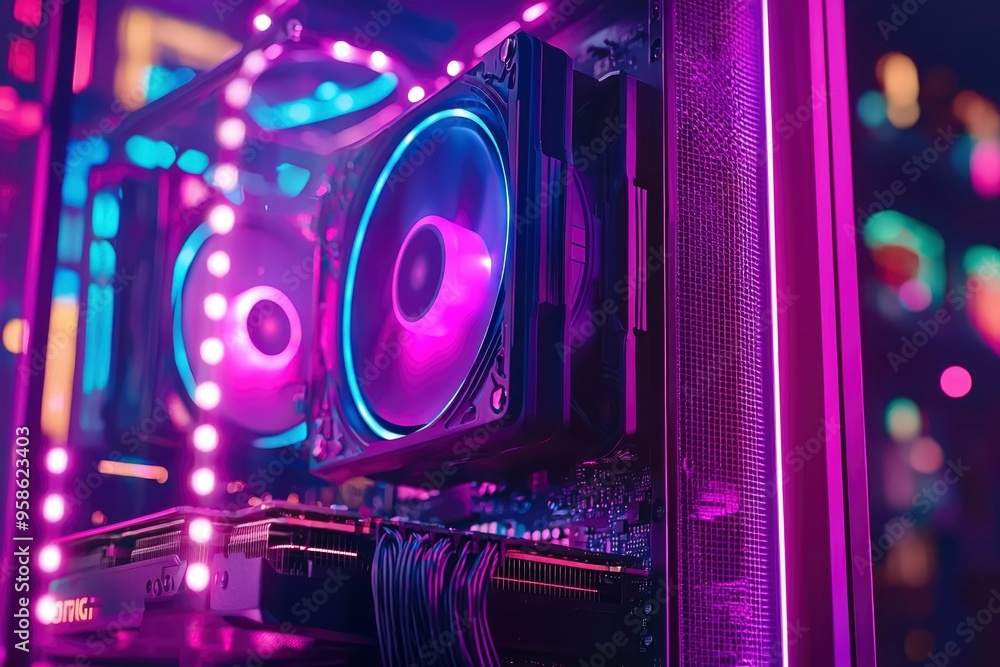 Poster close-up of a computer case with rgb lighting