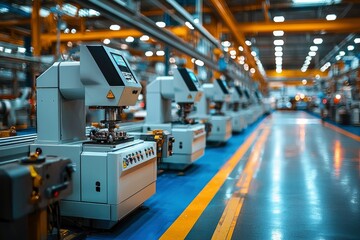 Fototapeta premium Row of Automated Industrial Machines in a Factory