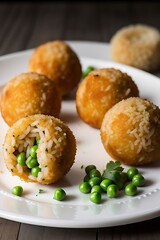Fototapeta premium Arancini: Fried rice balls stuffed with cheese