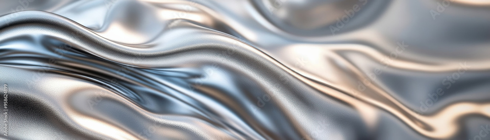 Poster abstract metallic fabric texture with dynamic waves, soft lighting, and reflective surface perfect f