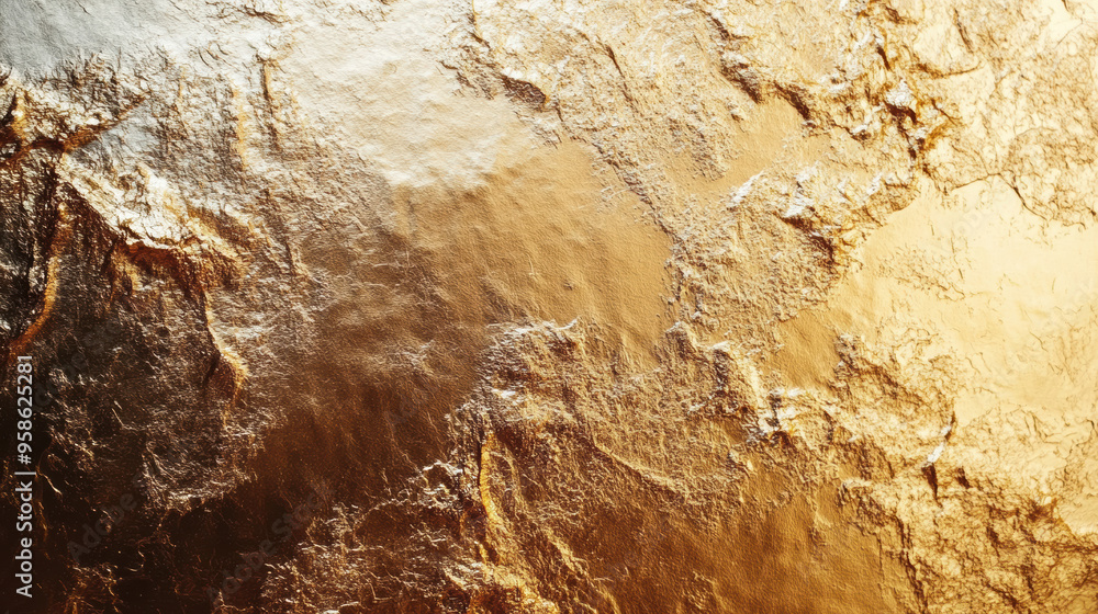 Poster close-up of a textured golden surface, showcasing intricate details and shimmering metallic tones. i