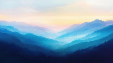 An Abstract Painting of a Mountain Range at Sunset