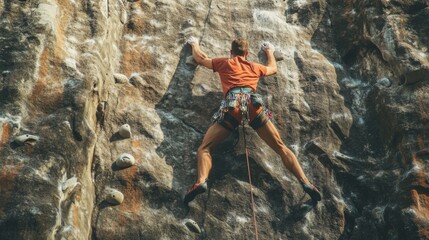 Rock Climber Scaling a Vertical Wall