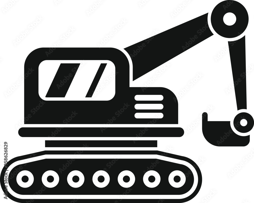 Poster excavator digging with its bucket on tracks icon in simple style isolated on white background