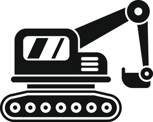 Excavator digging with its bucket on tracks icon in simple style isolated on white background