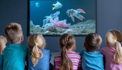 Classroom of students watching a documentary on microplastic pollution, raising awareness through visual education