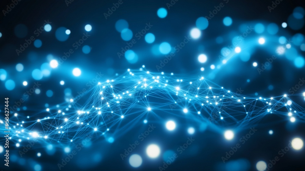 Poster a blockchain network concept with a big data visualization. an image of cyber security behind it. di