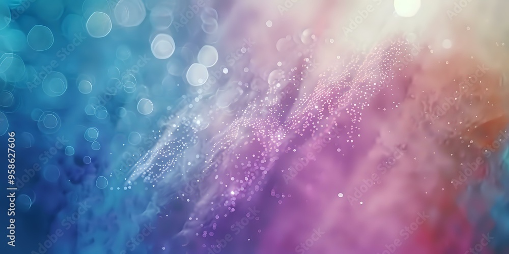Poster abstract futuristic background with ethereal bokeh effect featuring blue and purple gradient colors 