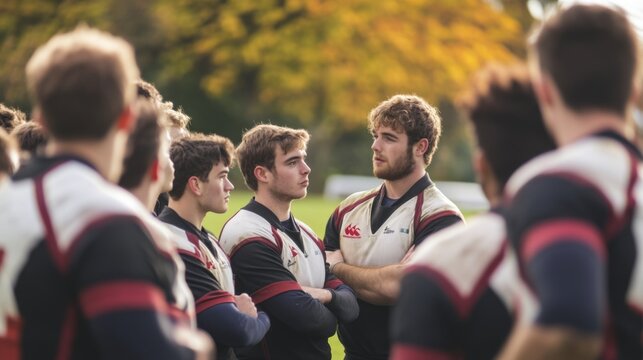 Rugby Team Discussion in Autumn