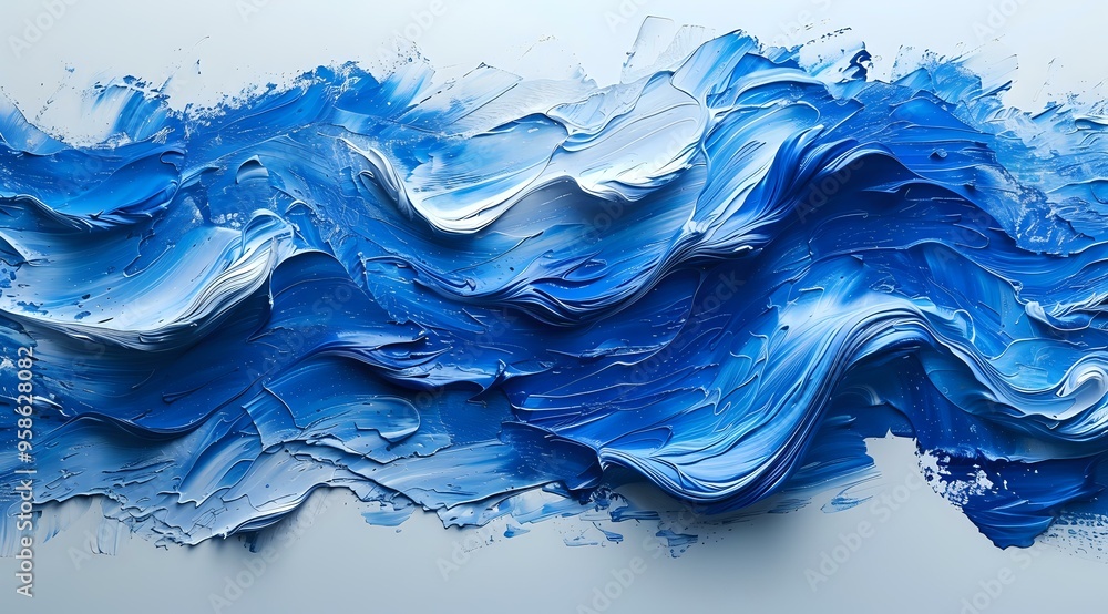 Poster abstract blue and white textured paint strokes creating a wave-like pattern. perfect for art backgro