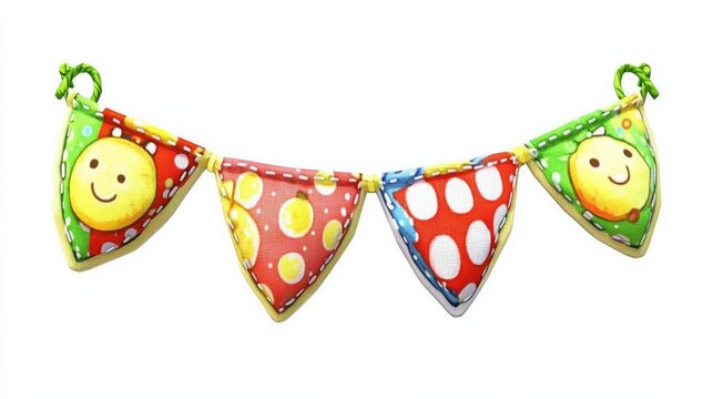 Graphie of 3D birthday flags, transparent background, png