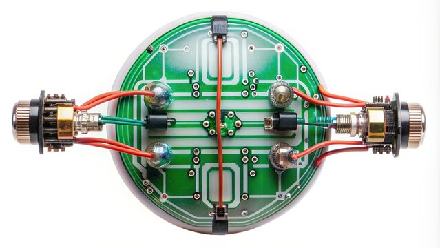 Simple electric circuit parallel on white background Fisheye, current, connection, industrial, abstract, fisheye, white background, technology, wires, parallel, electronic devices