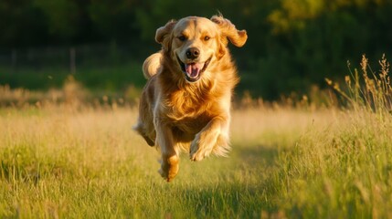 Happy Golden Retriever Running in a Field