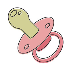 Cute pink rubber or silicone pacifier or pacifier. A newborn care accessory highlighted on a white background. A soft pacifier to calm the baby