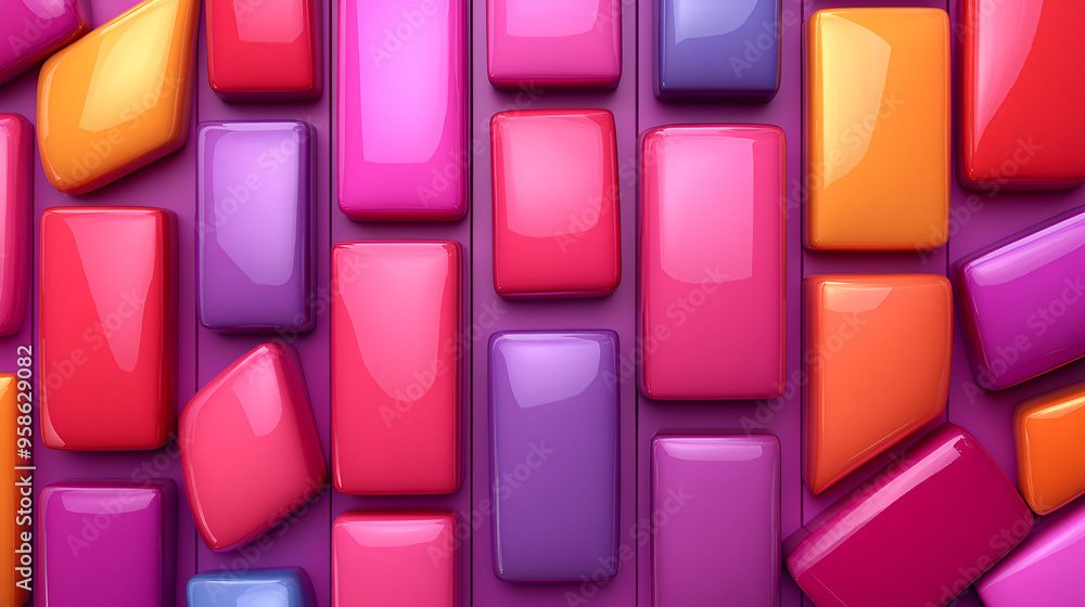 Poster colorful arrangement of glossy blocks in various shades on a vibrant background creating a playful v