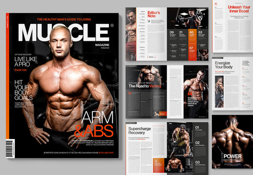 Sport Magazine Template with Men's Fitness & Bodybuilding Theme