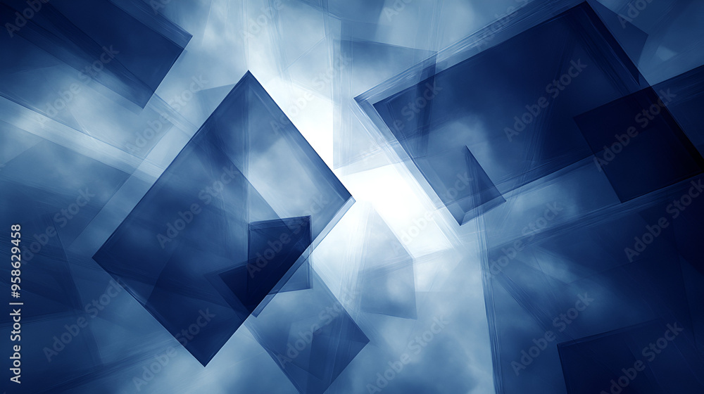 Poster abstract blue geometric shapes create a dynamic visual pattern with soft lighting in a digital artwo