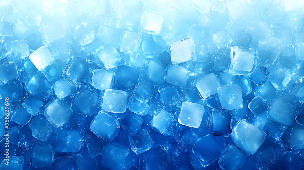 Poster crystal clear ice cubes stacked together in a refreshing display on a cool summer's day