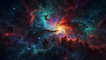 Fototapeta premium A colorful nebula with stars and gas clouds in space.