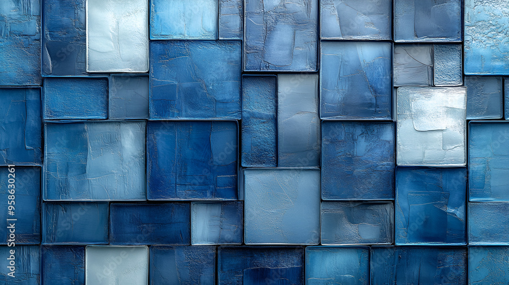 Poster abstract blue textured wall featuring varying shades and shapes, creating a visually appealing patte