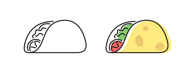 Taco icon. 
Mexican food symbol.