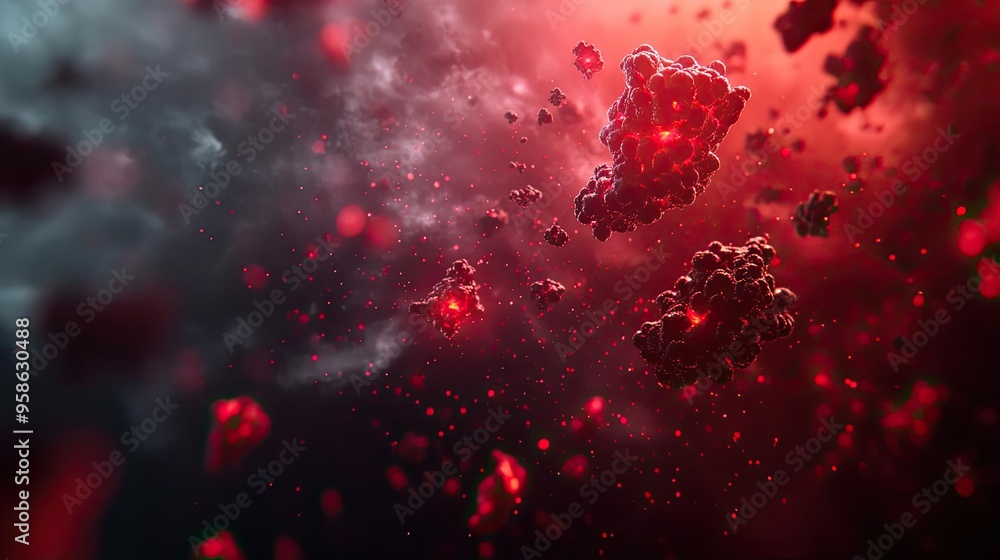 Poster a captivating abstract background featuring red cosmic elements and dramatic lighting, creating a se