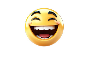 A cheerful emoji with a wide smile and bright eyes, expressing happiness and joy in a fun and playful design.