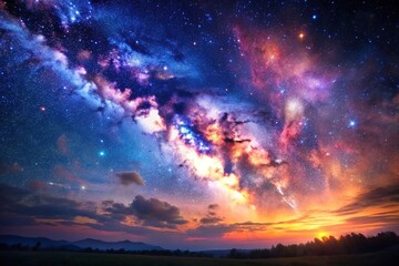 Obraz premium deep space, nebula,night sky, A stock photo showcasing the beauty of a night sky with a nebula and galaxy background capturing the serene and mesmerizing ambiance of outer space