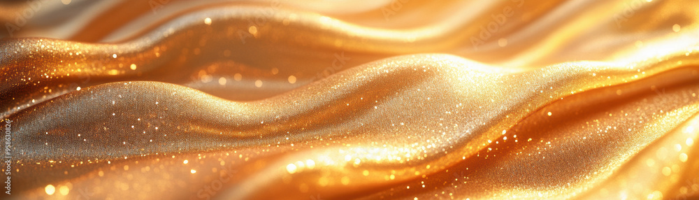 Poster luxurious golden fabric with a smooth, flowing texture and shimmering sparkles, creating an elegant 