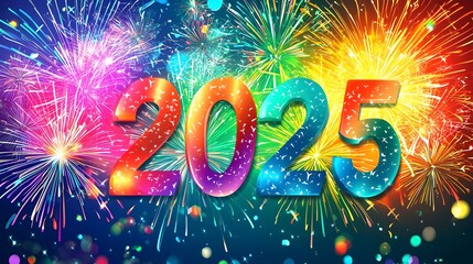 Brilliant Fireworks Burst in Celebratory 2025 Abstract Design