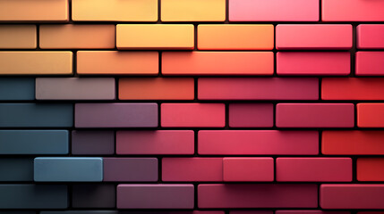 Obraz premium Colorful gradient brick wall showcasing a blend of vibrant shades from dark to light at sunset