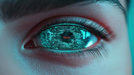 Fototapeta premium Cyber eyes with holographic HUD, futuristic vision augmentation, advanced optic sensors